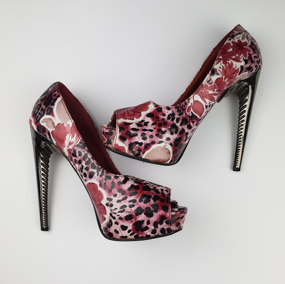 RedKiss Red Floral Platform Heels Size 7 - Picture 2 of 8